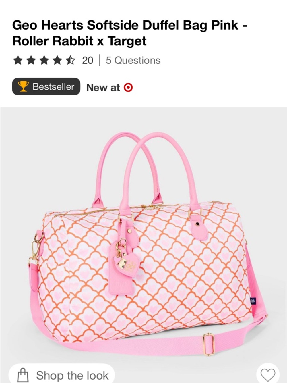 Roller Rabbit Pink Geo Hearts Softside Duffel